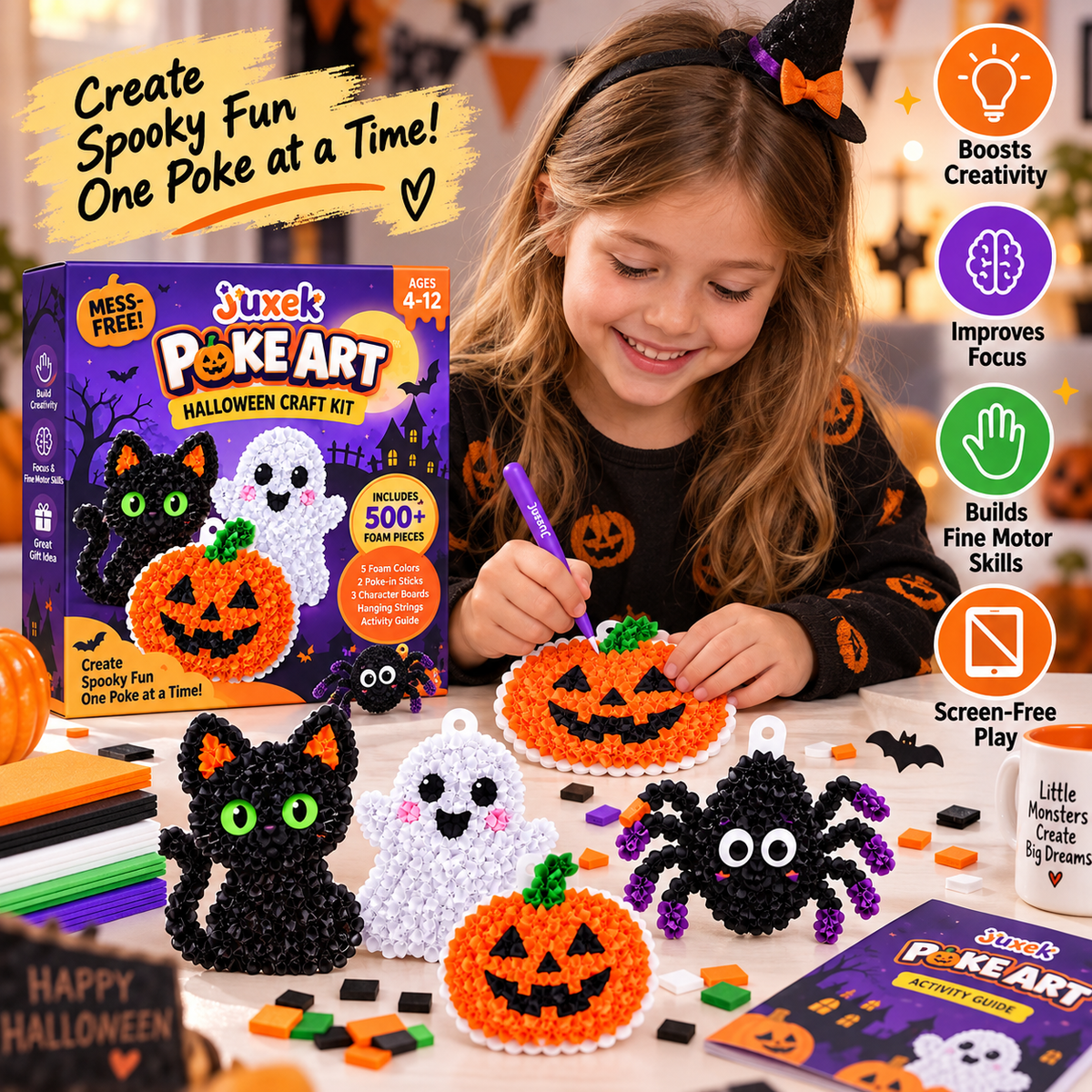 Juxek™ Spooky Craft Kit – Creative Foam Art Activity Toy for Kids, Screen-Free Halloween Fun