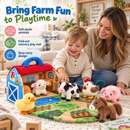 Juxek Fold & Play Farm Adventure Set – Plush Animal Sensory Barn for Toddlers