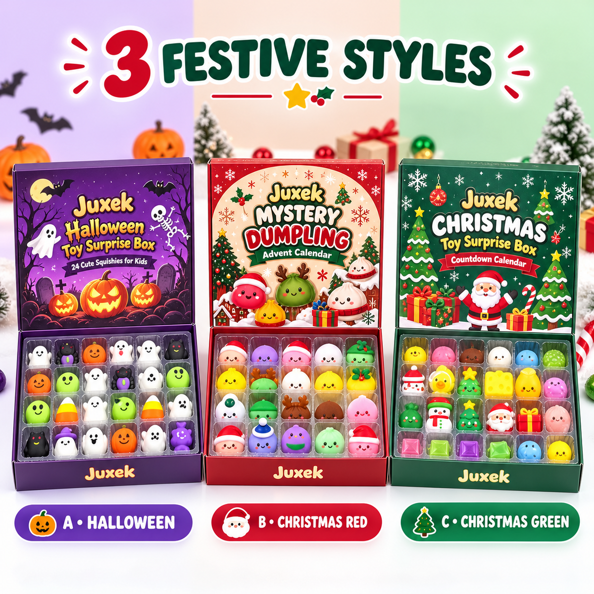 Three Juxek festive advent calendar styles