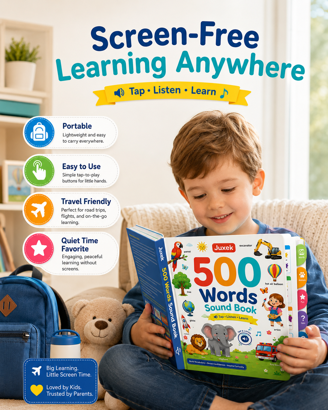 Juxek™ 500 Words Interactive Sound Book – Early Learning Vocabulary Book for Kids