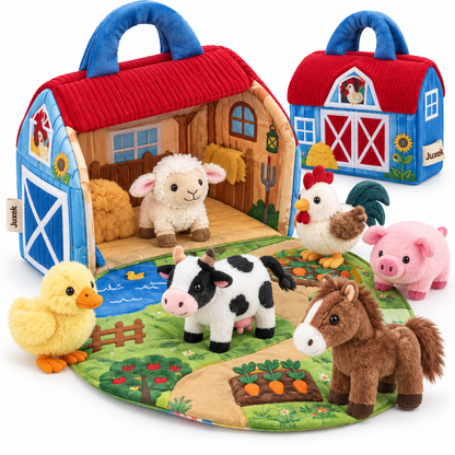 Juxek Fold & Play Farm Adventure Set – Plush Animal Sensory Barn for Toddlers