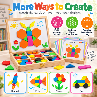 Juxek Magnetic Pattern Blocks – 248PCS Montessori STEM Learning Toy for Kids, Creative Shape Puzzle Game with 60 Design Cards for Toddlers & Children
