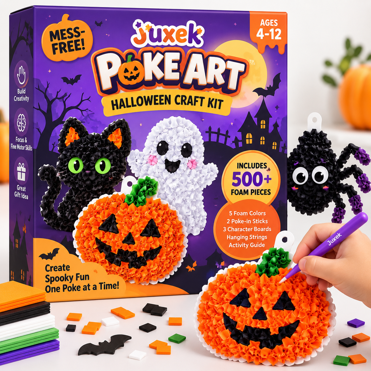 Juxek™ Spooky Craft Kit – Creative Foam Art Activity Toy for Kids, Screen-Free Halloween Fun