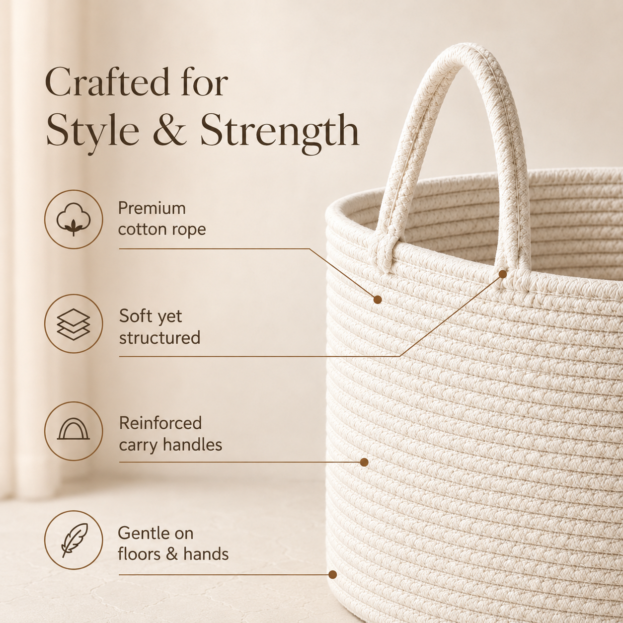 Juxek Premium Woven Toy Storage Basket – Large Cotton Rope Organizer for Kids Room