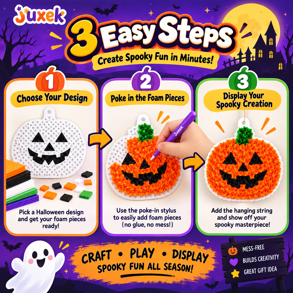 Juxek™ Spooky Craft Kit – Creative Foam Art Activity Toy for Kids, Screen-Free Halloween Fun