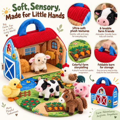 Juxek Fold & Play Farm Adventure Set – Plush Animal Sensory Barn for Toddlers
