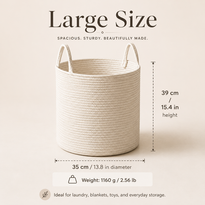 Juxek Premium Woven Toy Storage Basket – Large Cotton Rope Organizer for Kids Room