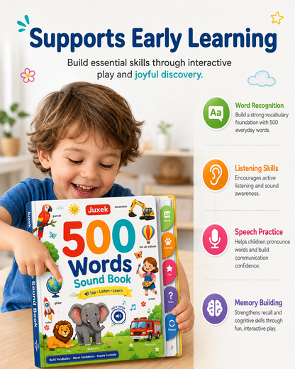 Juxek™ 500 Words Interactive Sound Book – Early Learning Vocabulary Book for Kids