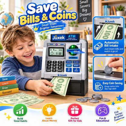 Juxek Kids ATM Piggy Bank – Interactive Money Saving Bank with Card & Password