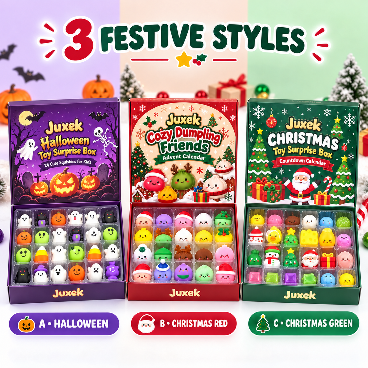 Juxek 24-Day Squishy Advent Calendar – Halloween & Christmas Surprise Countdown Box