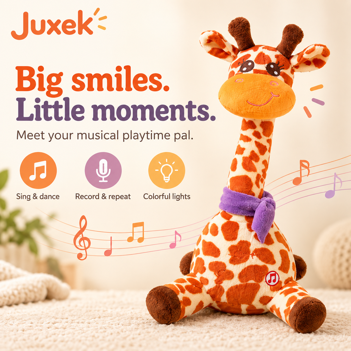 Juxek Dancing Giraffe Plush Toy – Sings, Repeats Your Voice & Lights Up