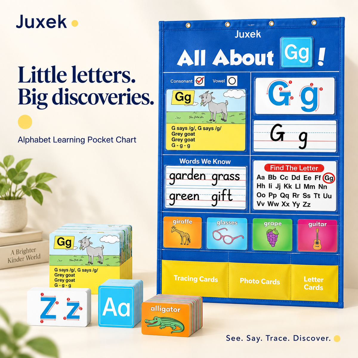 Juxek Alphabet Learning Pocket Chart & Flash Card Set