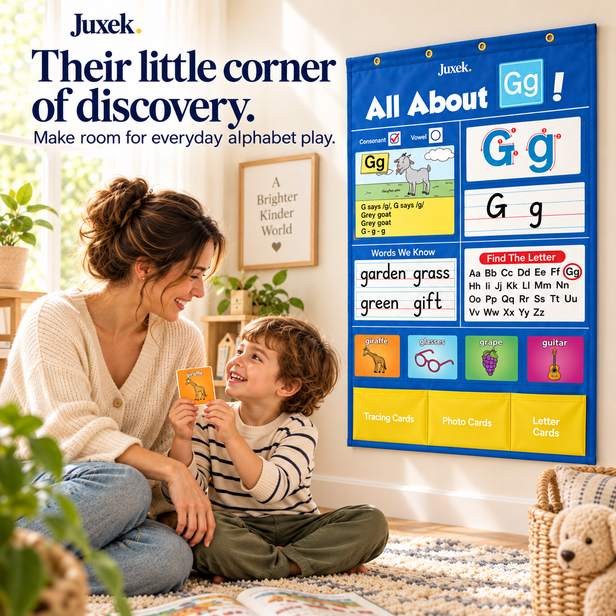Juxek Alphabet Learning Pocket Chart & Flash Card Set