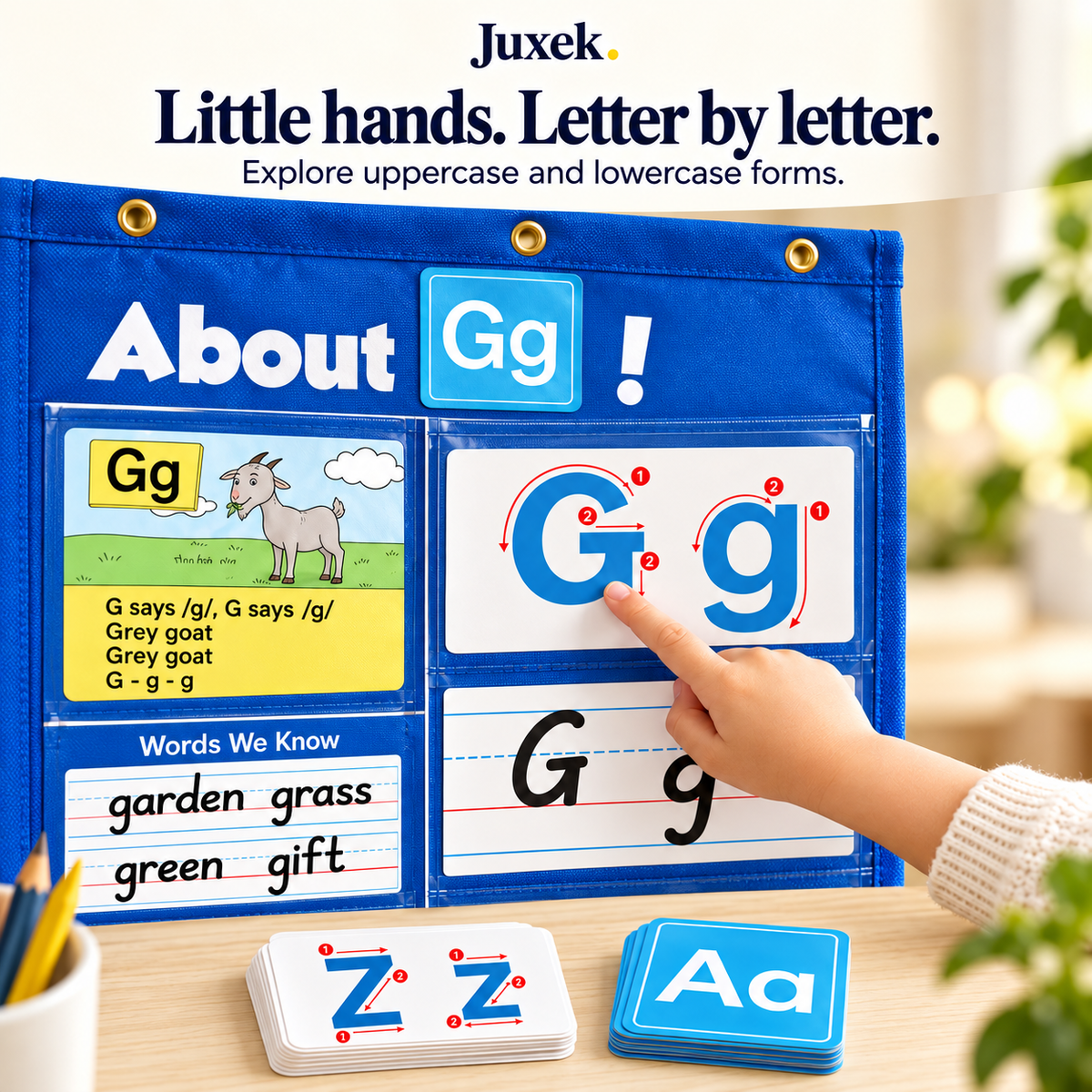 Juxek Alphabet Learning Pocket Chart & Flash Card Set