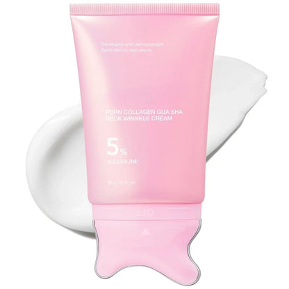 PDRN Collagen Gua Sha Neck Wrinkle Cream | Built-In Gua Sha Massager with Volufiline 5% + PDRN | Firming, Contour Care for the Look of Fine Lines, Jawline, Neck, Décolleté,Underarms, Chest, Legs, Shoulder | Massage Cream | Korean Skincare