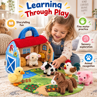 Juxek Fold & Play Farm Adventure Set – Plush Animal Sensory Barn for Toddlers