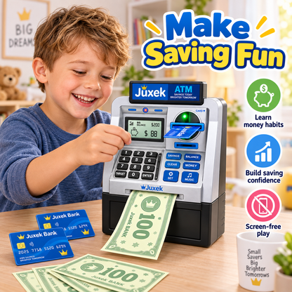 Juxek Kids ATM Piggy Bank – Interactive Money Saving Bank with Card & Password