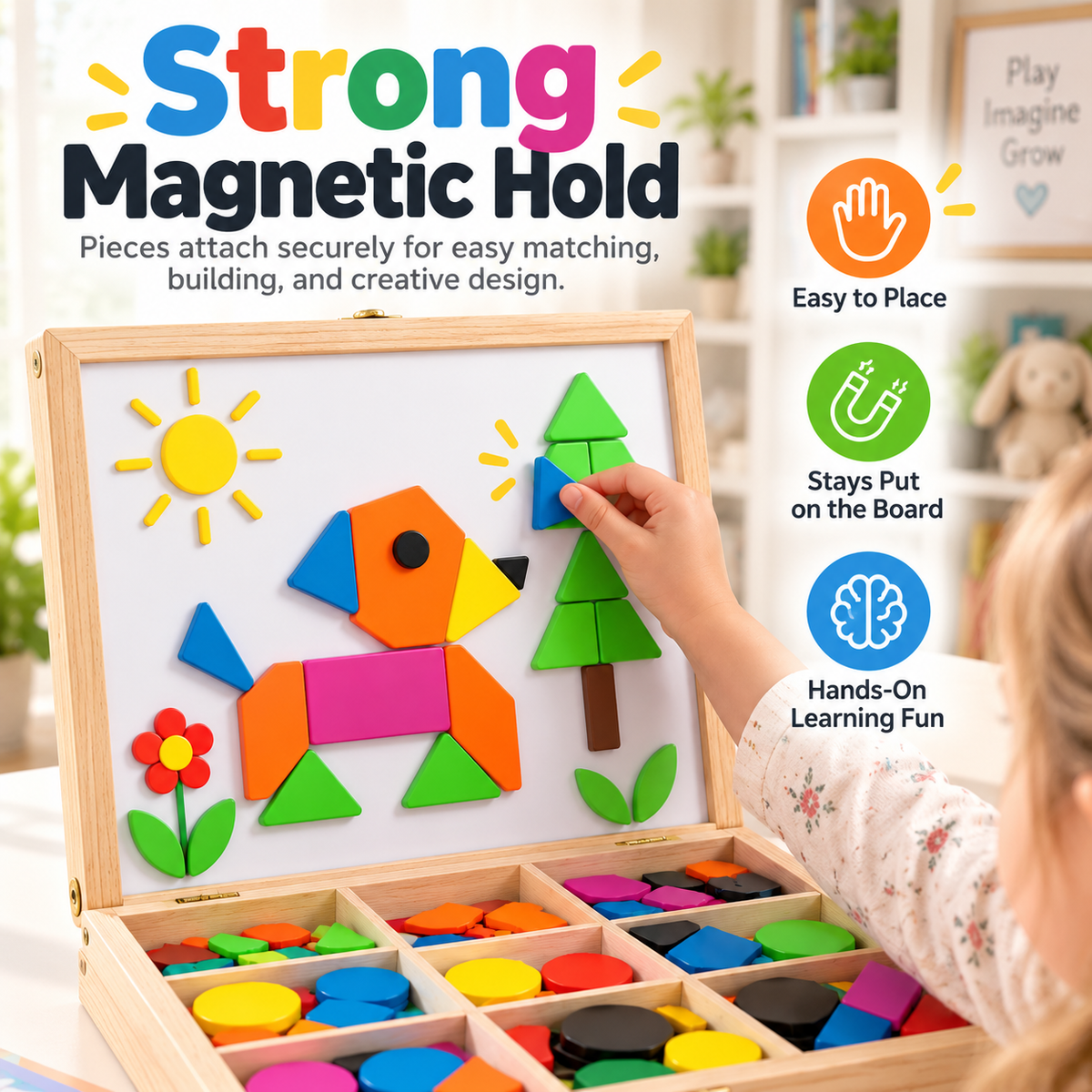 Juxek Magnetic Pattern Blocks – 248PCS Montessori STEM Learning Toy for Kids, Creative Shape Puzzle Game with 60 Design Cards for Toddlers & Children