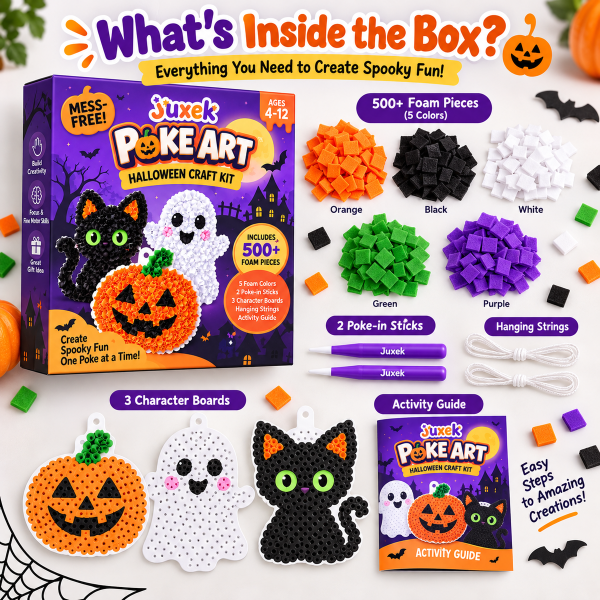 Juxek™ Spooky Craft Kit – Creative Foam Art Activity Toy for Kids, Screen-Free Halloween Fun