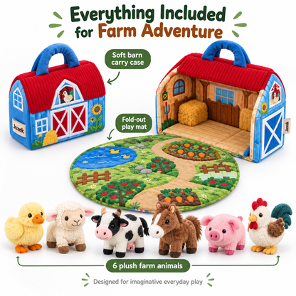 Juxek Fold & Play Farm Adventure Set – Plush Animal Sensory Barn for Toddlers
