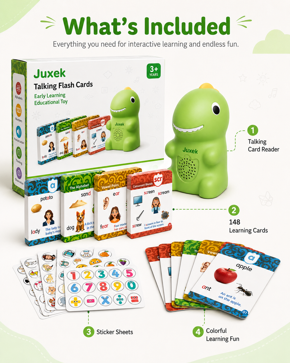 Juxek™ Talking Flash Cards – Interactive Learning Set for Kids