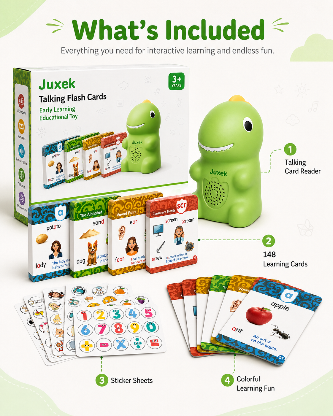 Juxek™ Talking Flash Cards – Interactive Learning Set for Kids