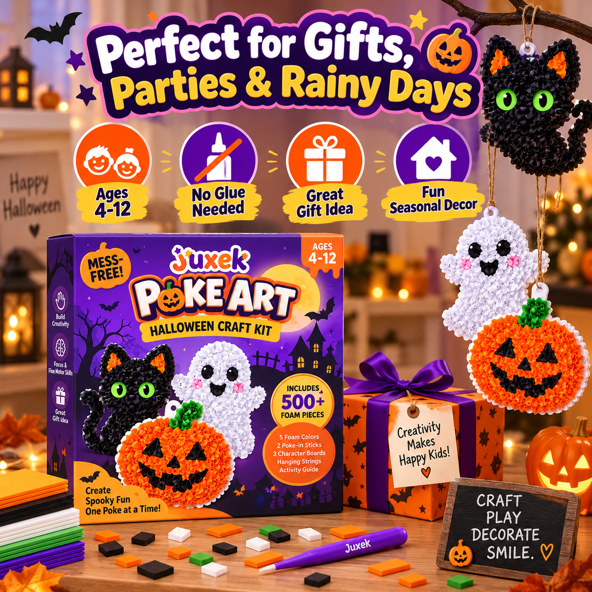 Juxek™ Spooky Craft Kit – Creative Foam Art Activity Toy for Kids, Screen-Free Halloween Fun