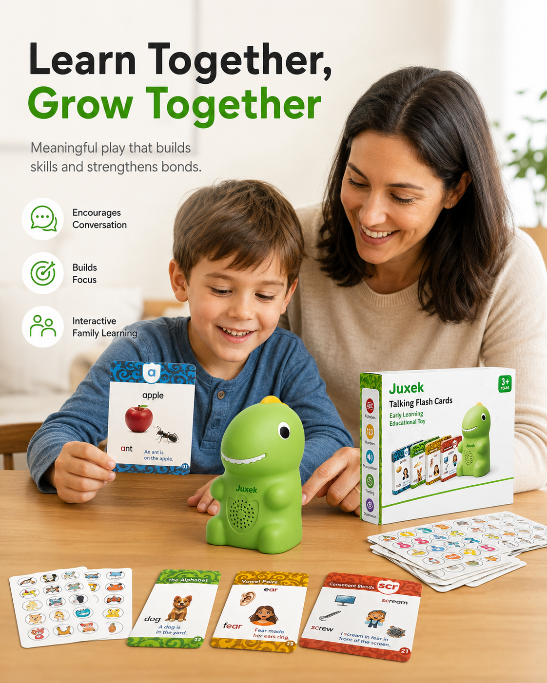 Juxek™ Talking Flash Cards – Interactive Learning Set for Kids