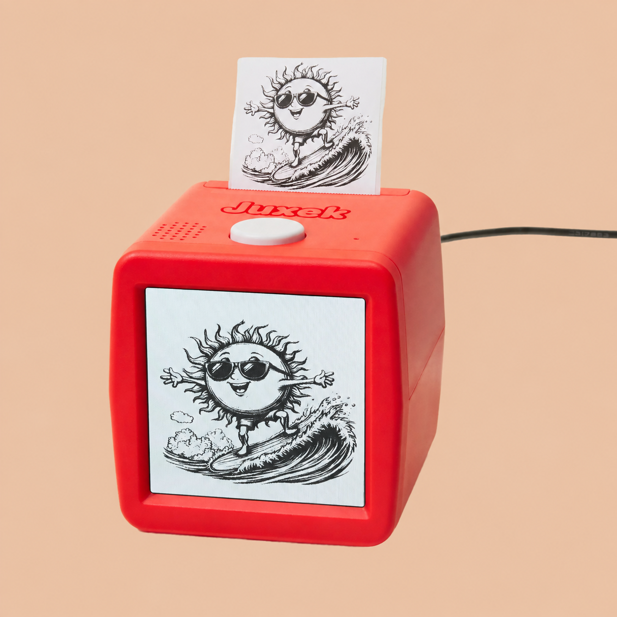 Juxek Q15 AI Voice-Activated Mini Sticker Printer with Screen, Red Inkless Thermal Printer with 5 Rolls Instant-Print Paper and 5 Rolls Self-Adhesive Paper