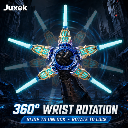 Juxek Retractable LED Light Sword, 24 Color Modes, 360° Spinning Dual-Blade Toy with Sound Effects & USB-C Charging for Cosplay, Parties and Gifts