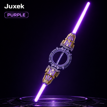 Juxek Retractable LED Light Sword, 24 Color Modes, 360° Spinning Dual-Blade Toy with Sound Effects & USB-C Charging for Cosplay, Parties and Gifts