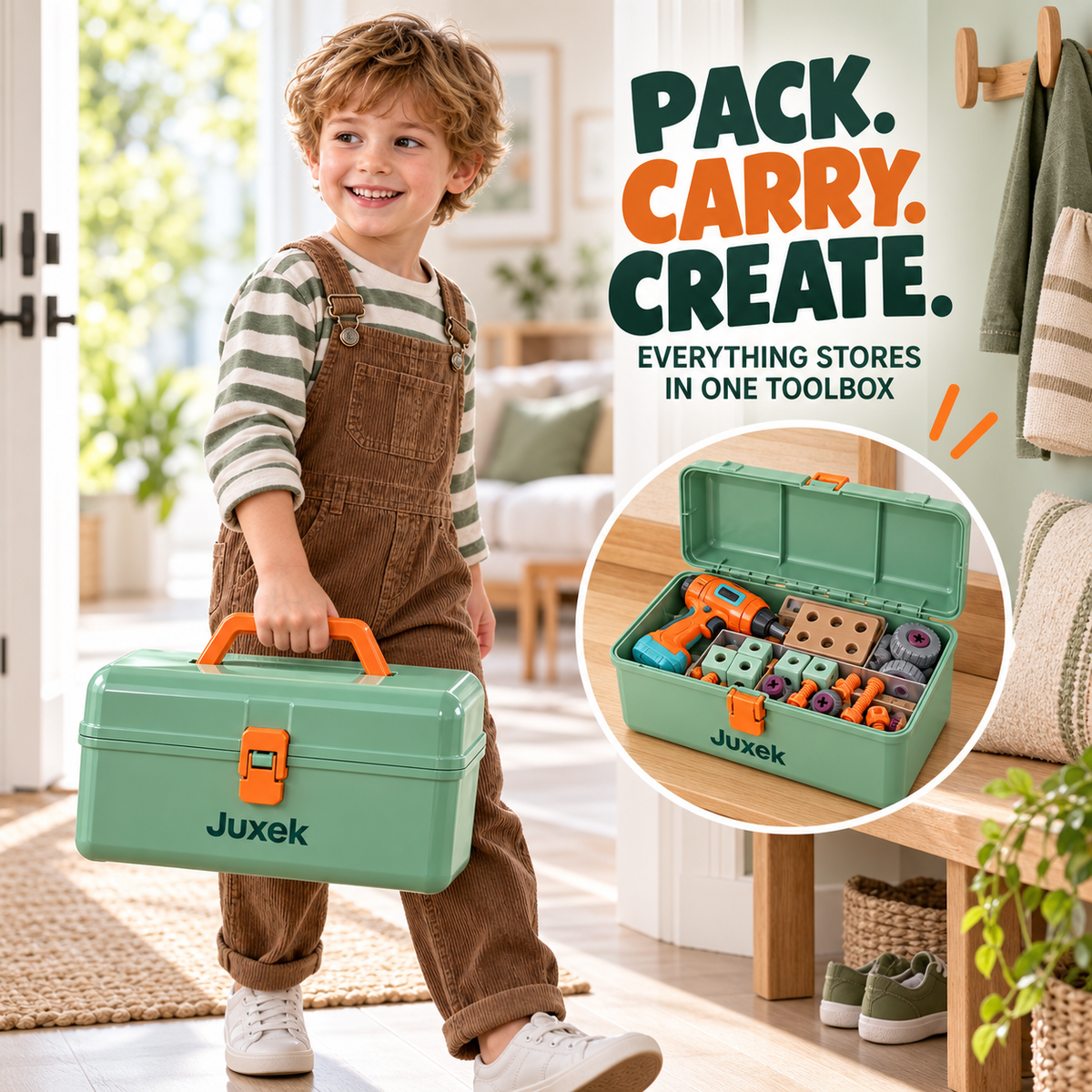 Juxek Mini Maker Toolbox™ — 144-Piece Kids Construction & Tool Set