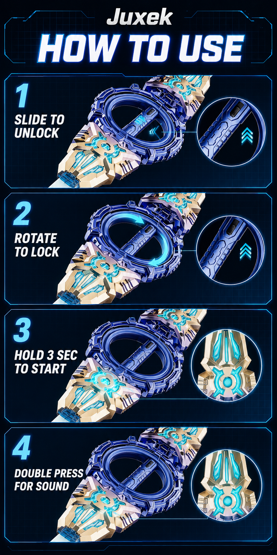 Four-step Juxek LED light sword operation guide