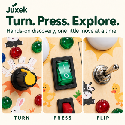 Juxek Wooden LED Busy Board – Farm-Themed Switch & Light Activity Toy