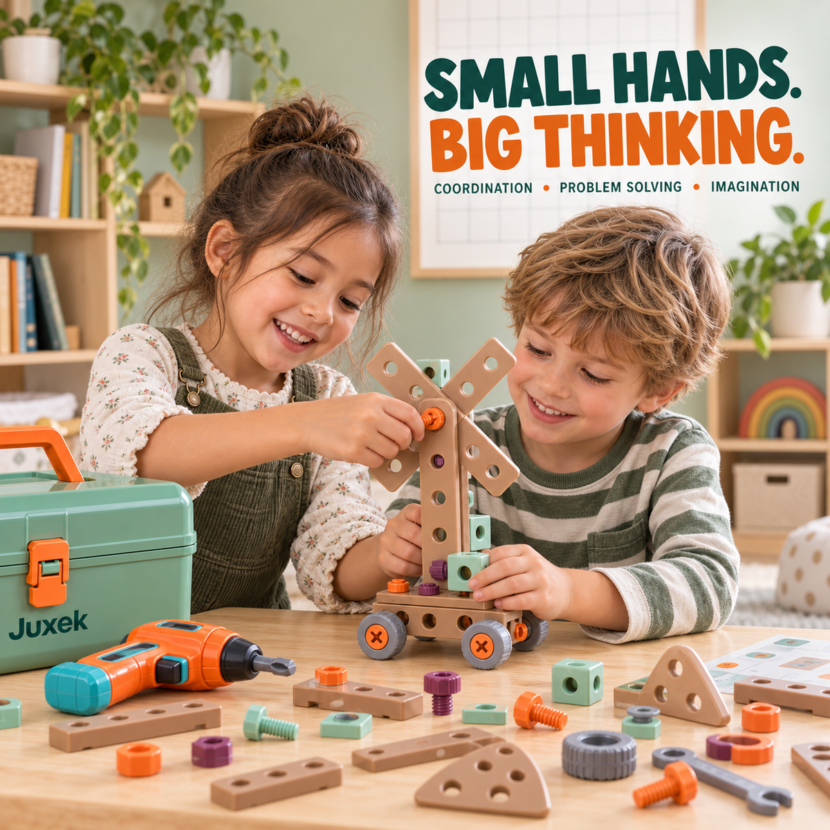 Juxek Mini Maker Toolbox™ — 144-Piece Kids Construction & Tool Set