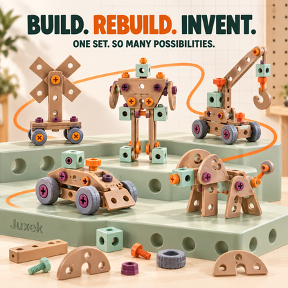 Juxek Mini Maker Toolbox™ — 144-Piece Kids Construction & Tool Set