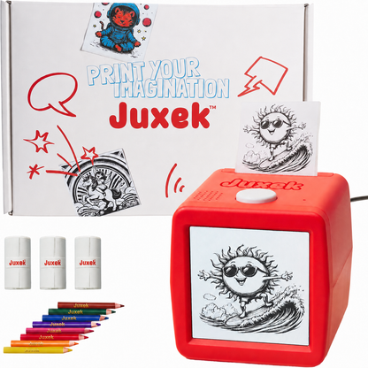 Juxek Q15 AI Voice-Activated Mini Sticker Printer with Screen, Red Inkless Thermal Printer with 5 Rolls Instant-Print Paper and 5 Rolls Self-Adhesive Paper