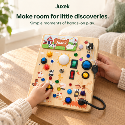 Juxek Wooden LED Busy Board – Farm-Themed Switch & Light Activity Toy