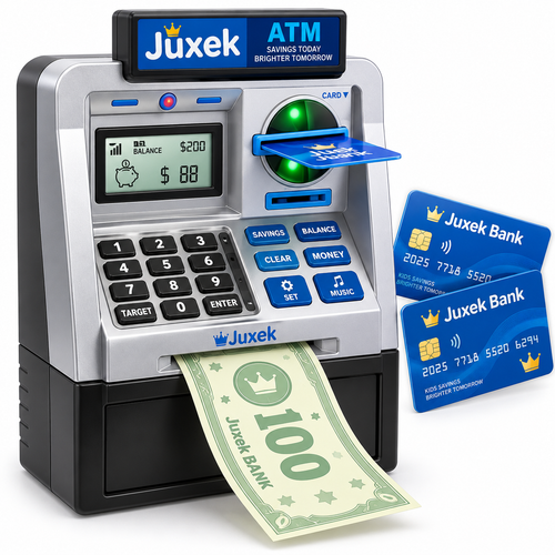 Juxek Kids ATM Piggy Bank – Interactive Money Saving Bank with Card & Password